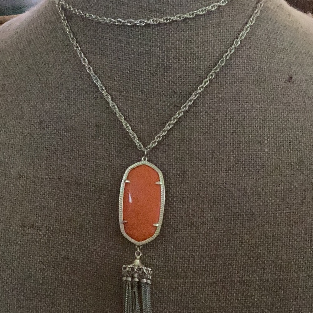 Kendra Scott Silver and Orange Pendant Necklace with Tassel